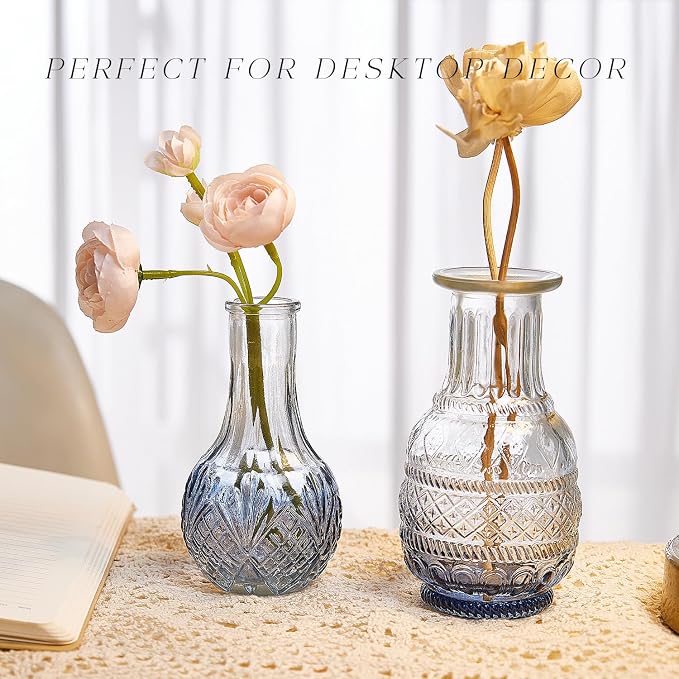 Glass Bud Vase Set of 16, Small Flower Vases, Glass Vases for Centerpieces, Vintage Home Table Decorations Bud Vases (16 Pcs, Blue)