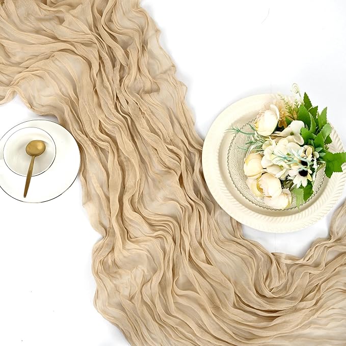 15 Pack Beige Cheesecloth Table Runner 17 x 108 Inch Fall Thanksgiving Boho Rustic Farmhouse Gauze Cheese Cloth Runner for Wedding Party Baby Shower Home Decor Holiday Decorations