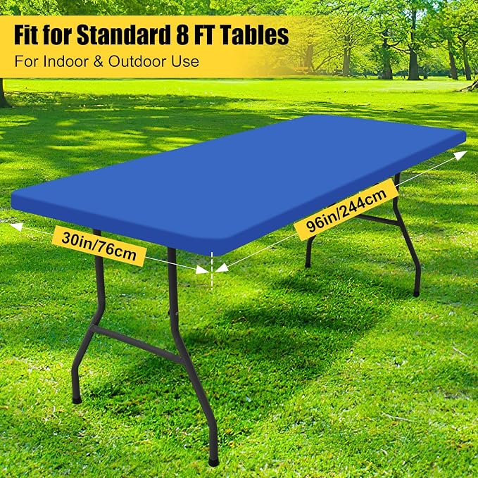 Smiry 4 Pack Rectangle Picnic Table Cloth, Waterproof Elastic Fitted Tablecloths, Washable Polyester Rectangular Patio Table Cover for Camping, Indoor and Outdoor (Blue, 30"x96")