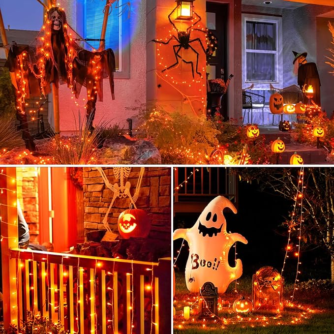 Orange String Lights Outdoor Halloween Decorations, 8 Modes 500 Led 174Ft Fairy Thanksgiving Day Lights Plug in for Bedroom Tree Outsides Decor (Orange, 500Led)