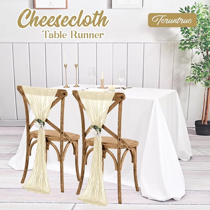 6 Pack Ivory Table Runner 10FT Long Cheesecloth Table Runner Cheese Cloth Gauze for Wedding Party Birthday Decoration-Ivory