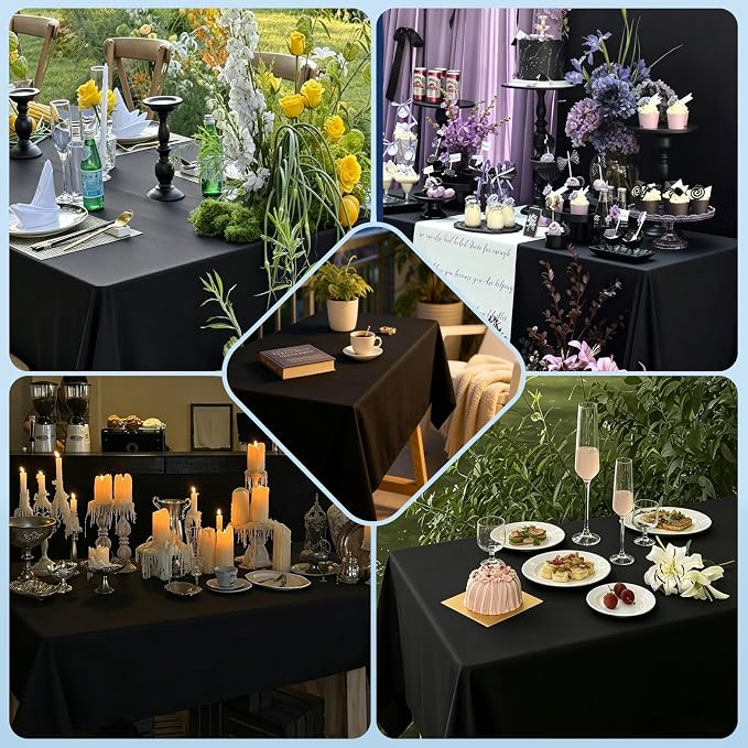 WIGENIUS 6 Pack Black Table Cloth Rectangle Tablecloths 70X120 Inch,Polyester Table Cloth for 8 Foot Rectangle Tables,Wrinkle Resistant Washable Fabric Table Covers for Party,Wedding Banquet