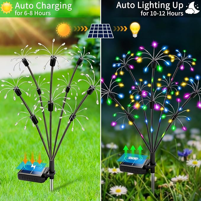 Solar Garden Lights Outdoor, 6 Pack 2-Layer Multicolor Solar Firework Lights, Waterproof Starburst Fairy Light Garden Decor for Yard Patio Pathway Lawn, Unique Gifts for Women Mom Grandma Mother's Day
