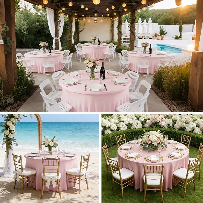 10 Pack Pink Spandex Round Tablecloths for 60inch Tables, 120 Inch Stretchy 5ft Round Fitted Tablecloth Wrinkle Free Washable Table Cloths Table Covers with Skirt for Wedding Party Birthday Banquet
