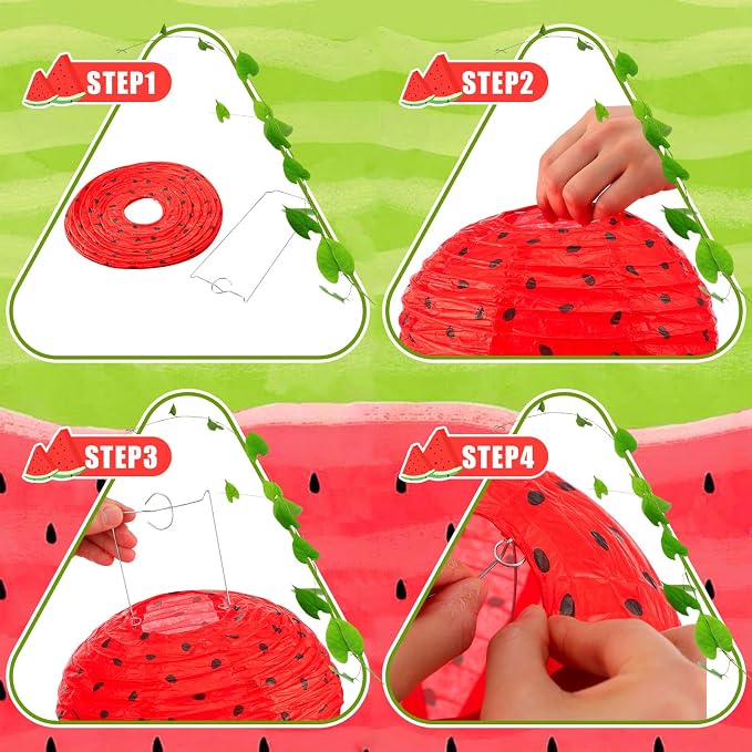 Panelee 12 Pcs Watermelon Summer Party Decorations 8 Inch Watermelon Hanging Paper Lantern Fruit Themed Party Decorations for Hawaiian Tropical Hanging Indoor Outdoor Ornaments Supplies