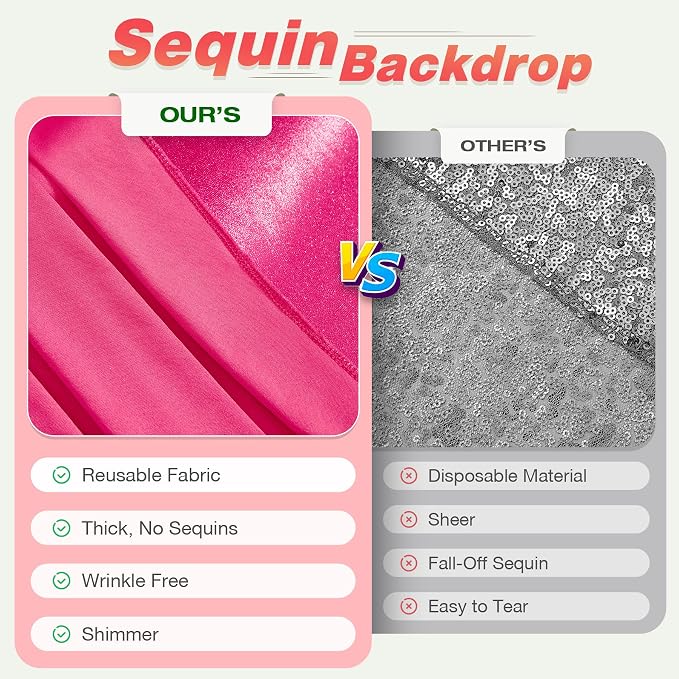 10x10 ft Wrinkle Free Hot Pink Sequin Backdrop Curtain for Parties-Thick Not Fall-Off Glitter Fuchsia Backdrop Drapes-2 Panels 5x10ft Shimmer Photo Back Drop Cloth for Wedding Birthday Photography