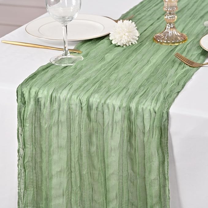 24 Pack Sage Green Table Runner 10Ft Cheesecloth Table Runner Rustic Gauze Table Runners Romantic Long Sage Sheer Fabric Cheese Cloth Table Runners for Wedding Party Bridal Baby Shower