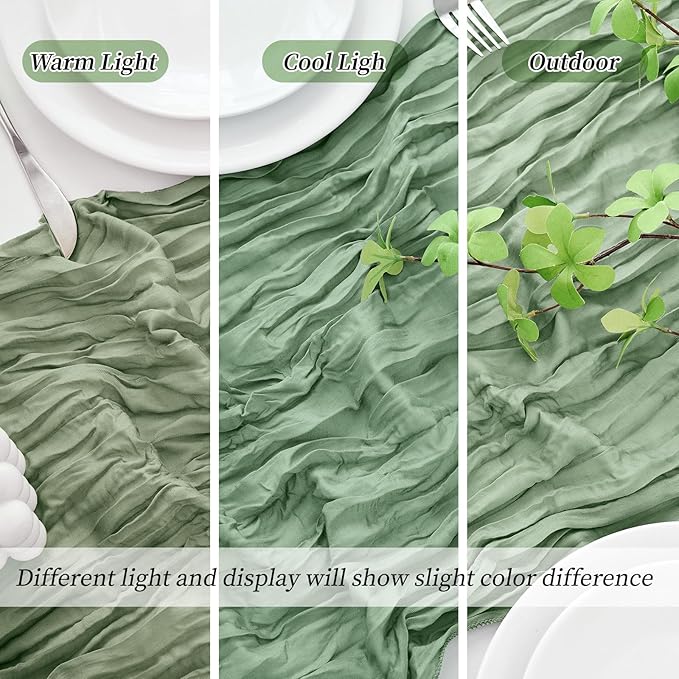 18 Pack Sage Green Cheesecloth Table Runner 21.5x120 Inch, Semi Sheer Boho Gauze Cheese Cloth Fabric Table Runners 10 FT Long for Wedding Party Baby Shower Birthday Home Decor