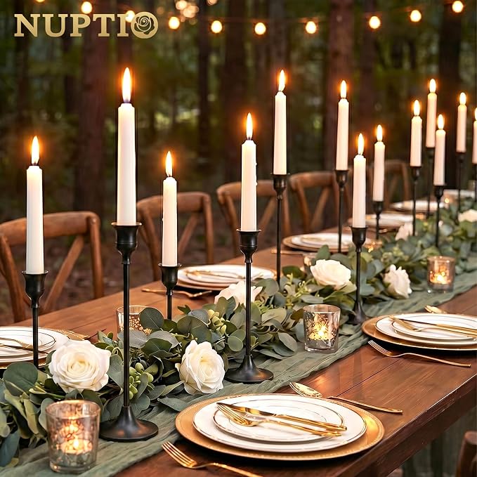 Nuptio Black Candle Holder Candlestick Holders 15 Pcs Candle Sticks Holder Metal Tapered Candle Holder, Taper Candle Holders for Wedding Christmas Party Celebration Mantel Dinner Home Decoration