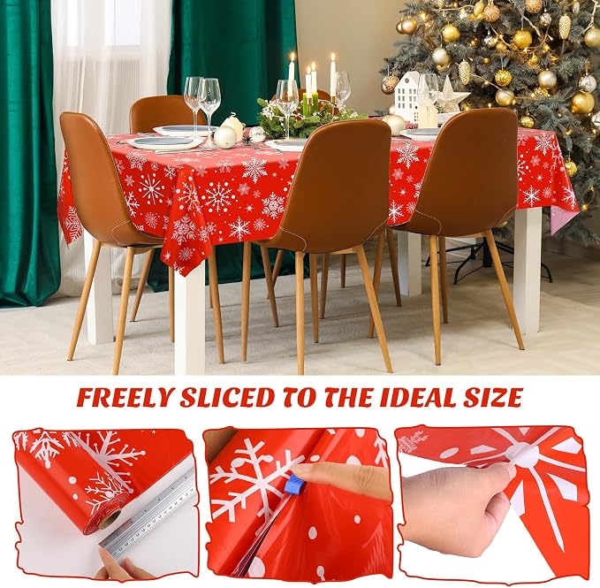 Kochorie 100 Ft x 54 Inch Snowflake Tablecloth Roll with Cutter Box Christmas Themed Snowflake Printed Cut to Size Table Cover Disposable Winter Backdrop for Frozen Birthday Party Supplies
