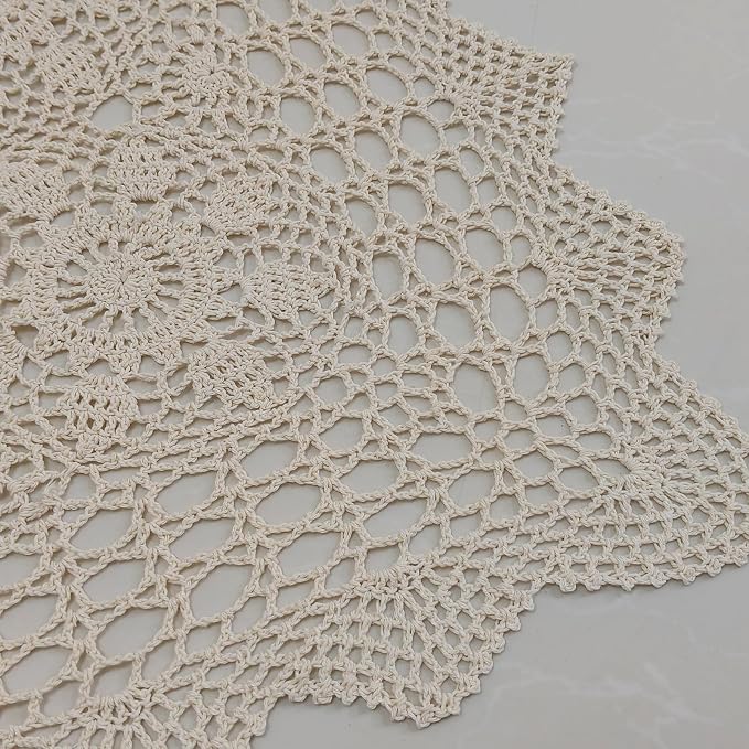 USTIDE 100% Cotton Handmade Crochet Square Tablecloth Beige Doilies Lace Table Covers 31.5 Inch