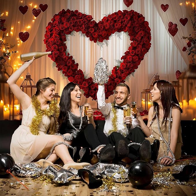 7X5ft Valentine's Day Backdrop Red Love Heart Photography Background, Romantic Wedding Bridal Party Background Decor Love Heart Backdrop Banner Portrait Photo Studio Booth Props