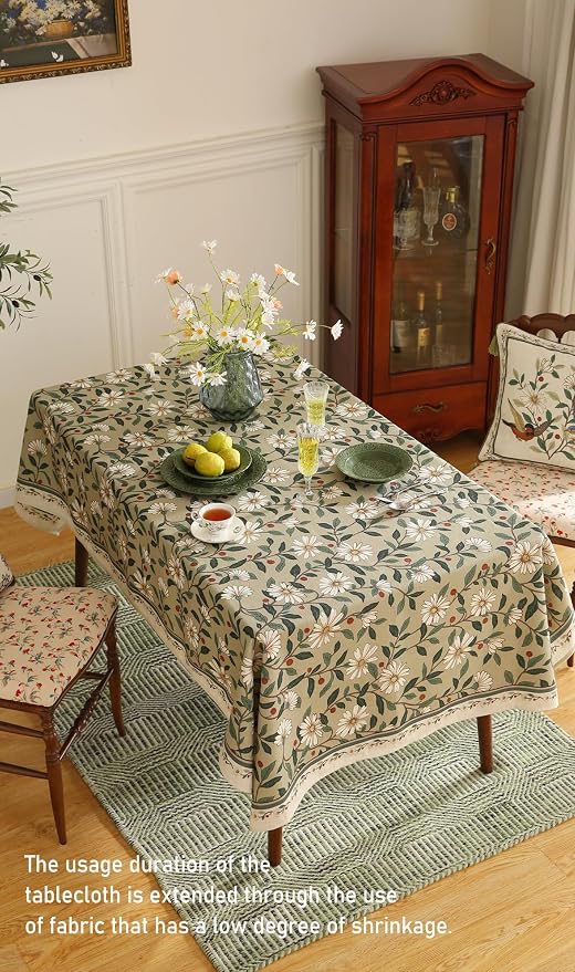 ISAENNE Designer Vintage Linen Green Square Tablecloth,67"x67"-Brune | French Elegant Beautiful Table Cloth,Floral Pattern,Heavyweight,Decoration,Dining Room,Tea Party,Kitchen,Thanksgiving
