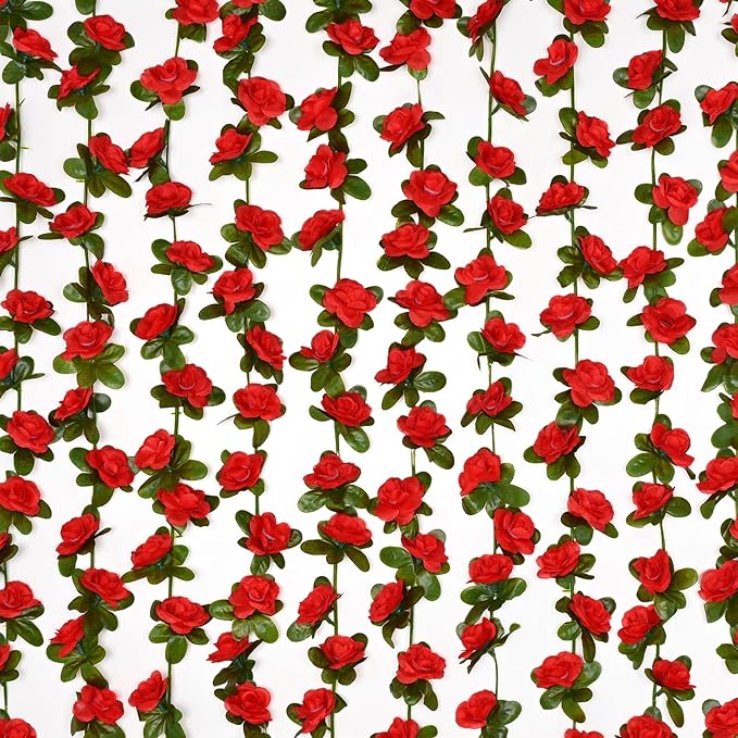 BLEUM CADE 5Pcs 41Ft Flower Garland Artificial Rose Vines for Bedroom, Cute Fake Hanging Flower Vines Floral Garland Decorations for Wedding Party Wall Room Decor Aesthetic