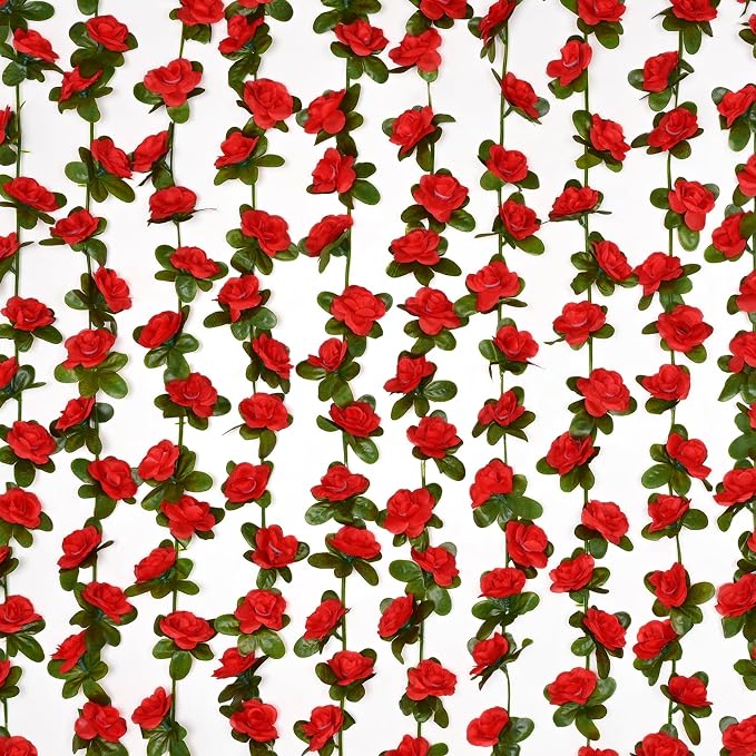 BLEUM CADE 2Pcs 16.4Ft Flower Garland Artificial Rose Vines for Bedroom, Cute Fake Hanging Flower Vines Floral Garland Decorations for Wedding Party Wall Room Decor Aesthetic