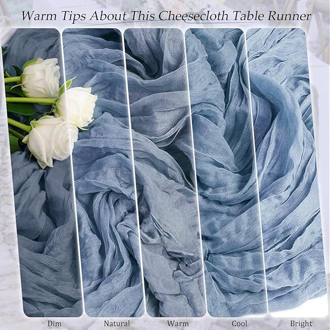 20 Pack Dusty Blue Cheesecloth Table Runner 17x108 Inch Semi Sheer Boho Rustic Gauze Cheese Cloth Table Runners for Wedding Party Birthday Baby Shower Home Décor
