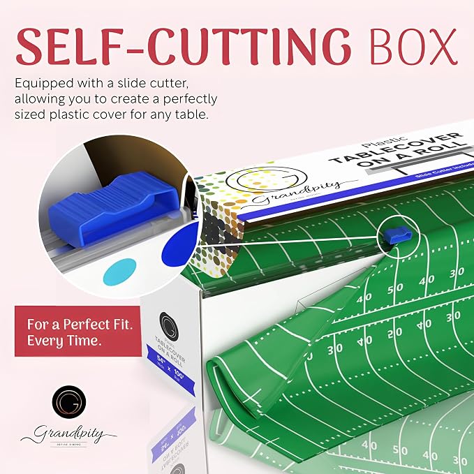 Grandipity Plastic Tablecloth Roll - 54in x 100 Ft. Football Table Cloths for Parties with Cutter Box 100 Ft., Cut to Size Football Field Table Cover, Superbowl Tablecloth Rectangle