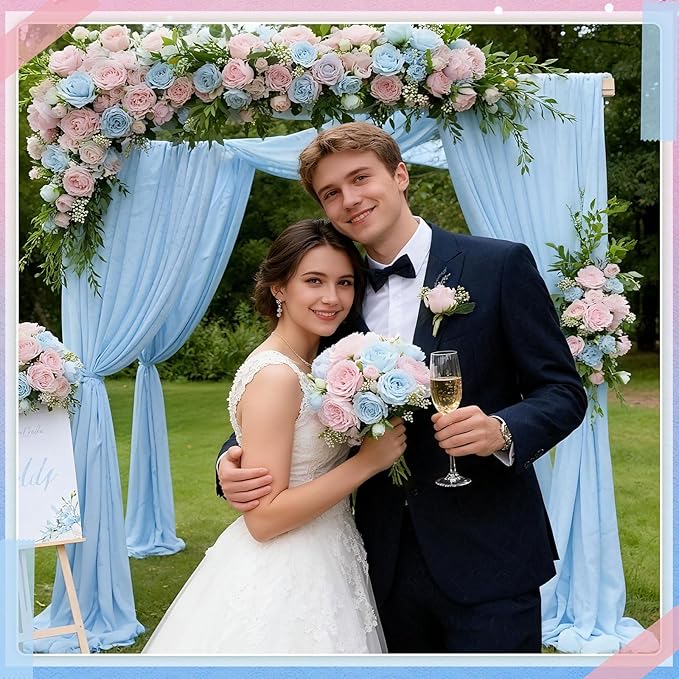 Geosar 8 Bundles Artificial Peonies Flowers Fake Silk Peony Bouquet Faux Peonies Flowers Bulk for Decoration Vase Floral Arrangements Wedding Party Table (Light Pink,Light Blue)