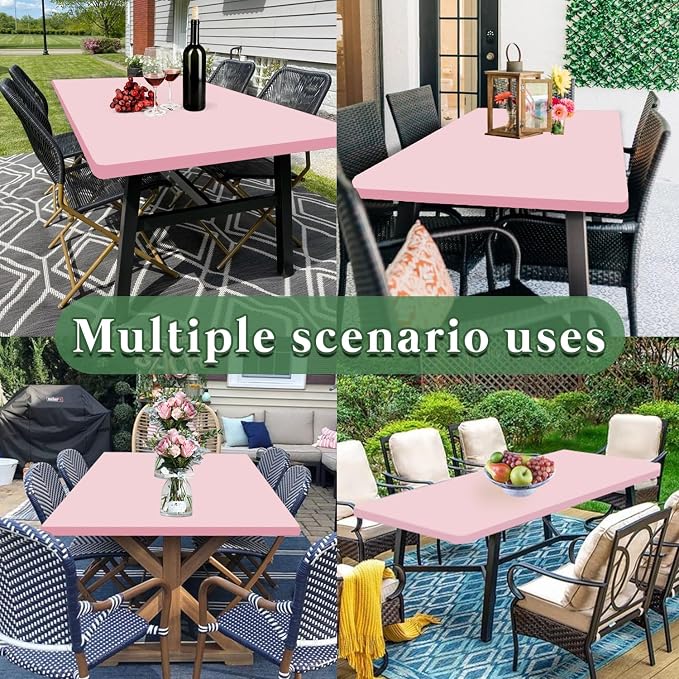 8 Foot Picnic Table Cover Fitted Elastic Tablecloth for Rectangle Tables 10 Pack Waterproof Stretch Washable Folding Indoor Outdoor Spandex Table Cloth Parties Banquet Camping (Pink,30" x 96")