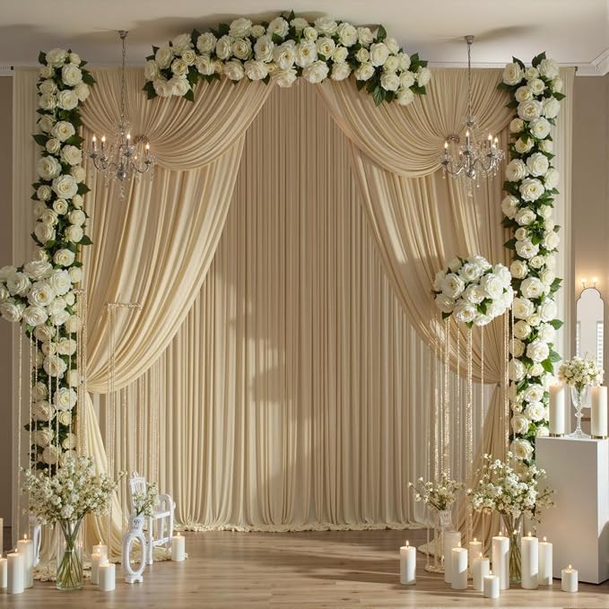 50ftx12ft Beige Backdrop Curtains for Wedding-Wrinkle Free Backdrops Curtain Drapes Fabric Decorations Photo Back Drop Cloth for Baby Shower Photography Stage Reception 10Panels 12ft(H) x 5ft(W)