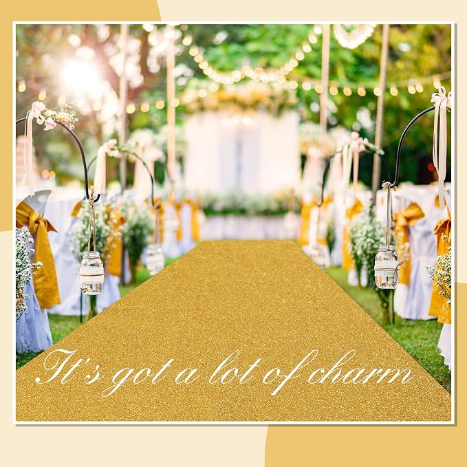 Shihanee Sequin Aisle Runner for Wedding Glitter Rug with Carpet Tape Sparkly Prom Outdoor Floor Birthday Carpet Runner for Ceremony Event Graduation Party(2 x 15 ft,Gold)
