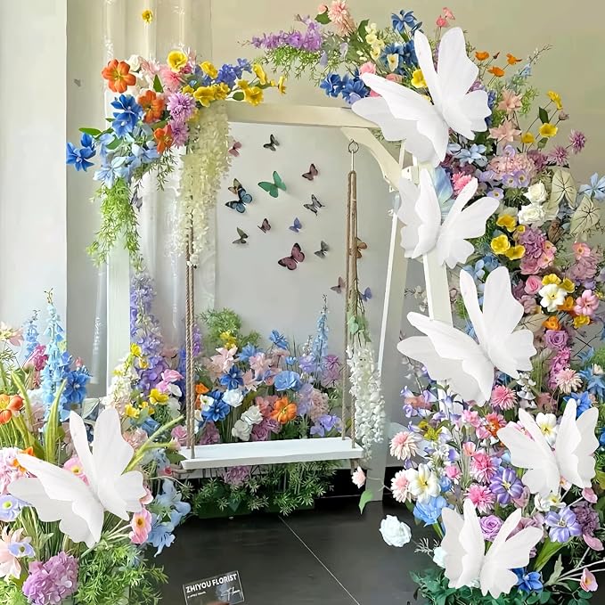 SUNBEAUTY Large White Paper Butterflies 3D Butterfly Party Decorations Giant Hanging Butterflies for Baby Shower Girls Women Birthday Wedding Wall Decor Spring Garden Mariposas Grandes para Decor