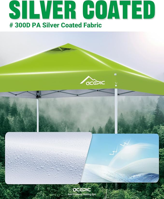 Acepic 10x10 Pop Up Canopy Tent,300D Silver-Coating Top,Pop Up Canopy Tent Instant Portable Shelter with 1-Button Push and Wheel Carry Bag, 8 Stakes and 4 Canopy Weights (Radiant Green, 10x10)