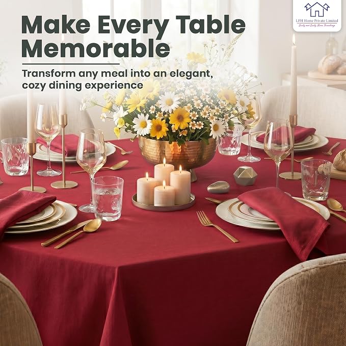 LFH Home Cotton Rich Beautiful Tablecloth for Rectangle Tables, 60 x 108 Inch Table Cloth, Machine Washable Fabric Table Cover for Dining Table, Kitchen, Parties, Holidays & Everyday Use-Red