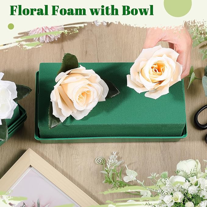 Teenyyou 12 Pack Large Size Floral Foam with Bowl 9.65" l x 4.65" W x 3" H Rectangle Wet Floral Foam Cage Blocks Flower Arrangements Supplies for Table Party Festival Flower Decor