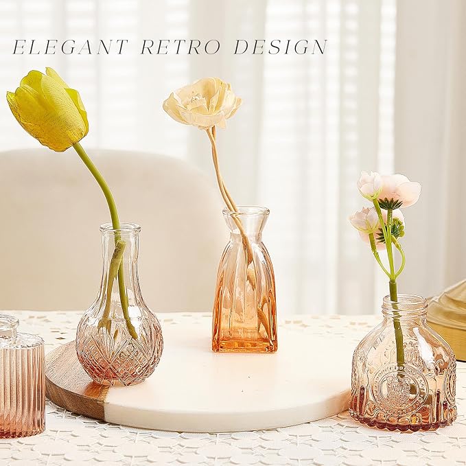 Glass Bud Vase Set of 24, Small Flower Vases, Glass Vases for Centerpieces, Vintage Home Table Decorations Bud Vases (24 Pcs, Amber)