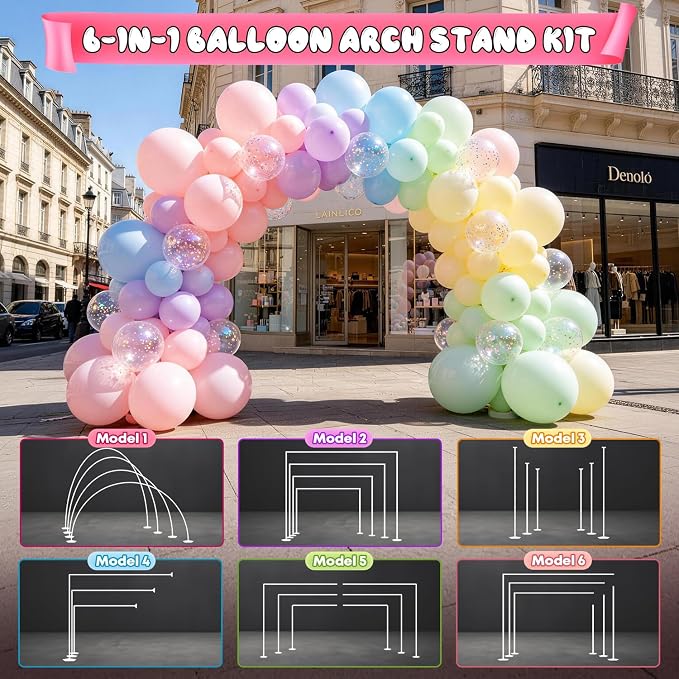 JOVIPOP Balloon Arch Kit,6 IN 1 Balloon Arch Stand With Weighted Water Bag Base for Birthday, Wedding, Engagement, Baby Baptism, Graduation,Christamas Party Decoration 9.5 Ft x 11.5 Ft