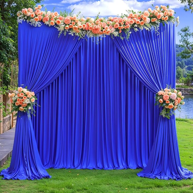 Royal Blue Backdrop Curtains 10 Panels - Wrinkle-Free Polyester Photography Drapes for Baby Shower & Birthday Party - 40 X 10FT