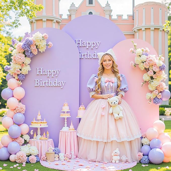 Set of 3 Arch Backdrop Covers(6ft, 5ft, 4ft) - Premium Stretchy Spandex Backdrop Arch Stand Cover for Baby Shower,Wedding,Party Decor Chiara Cover with Double-Sided Design(Pink Lavender)
