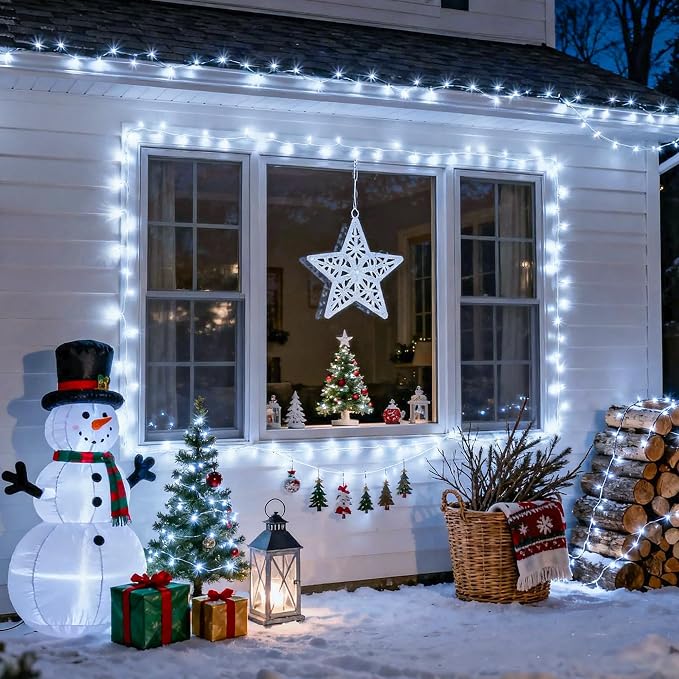 JMEXSUSS 2 Pack White Battery Operated String Lights, Each 33ft 100 LED Wedding Lights Outdoor Indoor, 8 Modes Christmas Lights with Remote Waterproof for Wedding Front Porch Yard House Room Decor