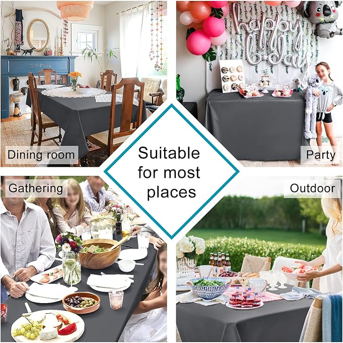 Hiasan Grey Rectangle Tablecloth - Waterproof Washable Polyester Fabric Table Cloth for Party, Wedding, Banquet and Restaurant, 90 x 132 Inch