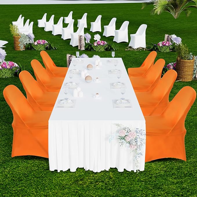 HAINARverS Folding Chair Covers for Wedding, 10pcs Stretch Spandex Washable Fabric Chair Cover, Decoration Chair Cover for Wedding, Party, Banquet, Birthday, Conference, Event（Orange, 10 PCS）