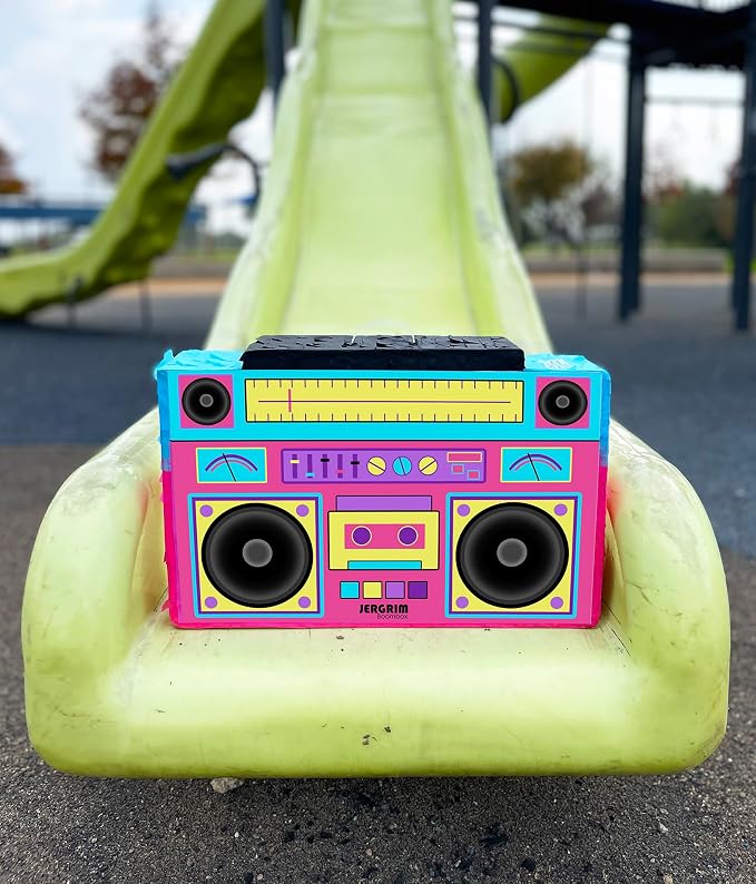 Jergrim Boombox Piñata 4-Piece Set perfect for Retro Birthday Party, Decorations, 80s Parties, Hip Hop 90s, 1980’s Radio Piñata for kids and adults (17”X10”) Durable!