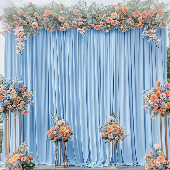 50x10ft Baby Blue Backdrop Curtain for Wedding Parties Wrinkle Free Fabric Light Blue Drapes Backdrop Decoration for Baby Shower Birthday Photography Decoration 10 Panels, 5ft x 10ft