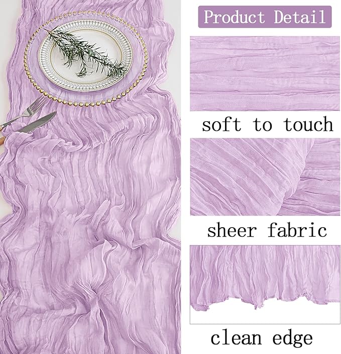 16 Pack Lavender Cheesecloth Table Runner 20 x 120 inch Gauze Table Runners 10 FT Long,Semi Sheer Boho Cheese Cloth Fabric Table Runner Bulk for Wedding,Party,Baby Shower,Bridal Shower Decoration