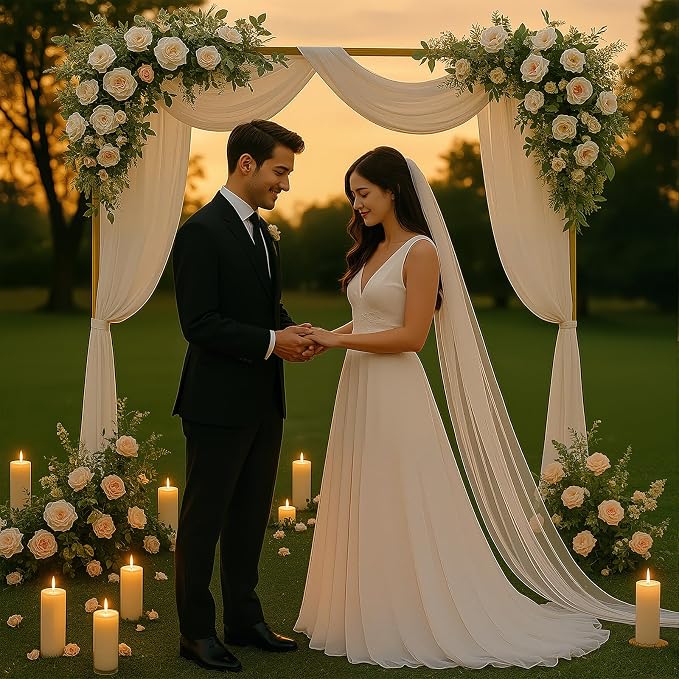8x8 FT Square Wedding Arch Stand - Heavy-Duty Metal Backdrop Frame for Ceremony, Photo Booth, Party Decor - Adjustable Height (1.6FT to 8FT) - Sturdy & Portable for Indoor/Outdoor Events