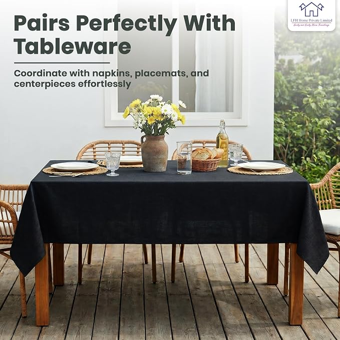 LFH Home Cotton Rich Beautiful Tablecloth for Rectangle Tables, 60 x 120 Inch Table Cloth, Machine Washable Fabric Table Cover for Dining Table, Kitchen, Parties, Holidays & Everyday Use-Black