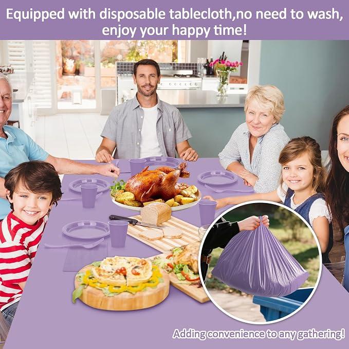 Lavender Plastic Plates for Party,30 Guest Disposable Plastic Plate Set 9" Plates,7" Dessert Plates,Napkins,Cups,Forks & Tablecloth for Baby Shower,Wedding,Birthday,Afternoon Tea Party
