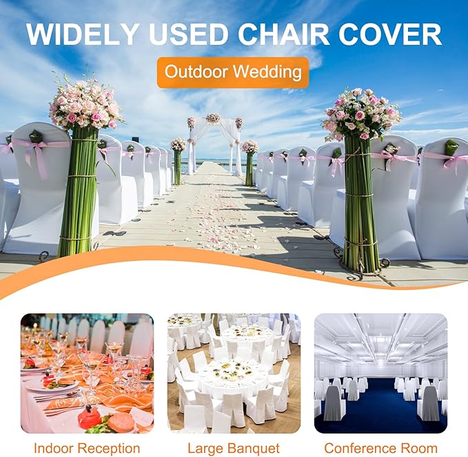 50 Pack White Folding Chair Covers for Party, Spandex Chair Covers for Wedding, Stretch Seat Cover 50 Pieces, Universal Fitted Polyester Slipcovers for Dining Chairs, Parties & Banquet (50 PCS)