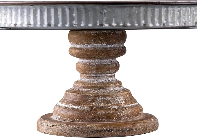 SOFE Rustic Galvanized Metal Cake Stand, Cupcake Stand Rustic Round Dessert, Appetizer Display Riser Stand with Wood Base Table Centerpiece for Wedding, Birthday, Party, Dining Room Kitchen Supplies