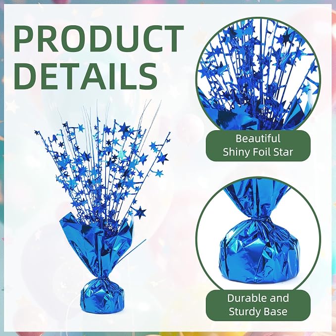 20 Pack Blue Foil Spray Centerpiece Star Table Decoration Metallic Burst Table Centerpieces for Birthday New Year Wedding Anniversary Graduation Party Supply (Blue)