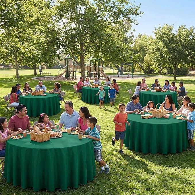 8 Packs 120 Inch Hunter Green Round Tablecloth in Diameter, Washable Polyester Fabric Tablecloths, Wrinkle Resistant Table Cloth for Wedding Party Banquet Dining