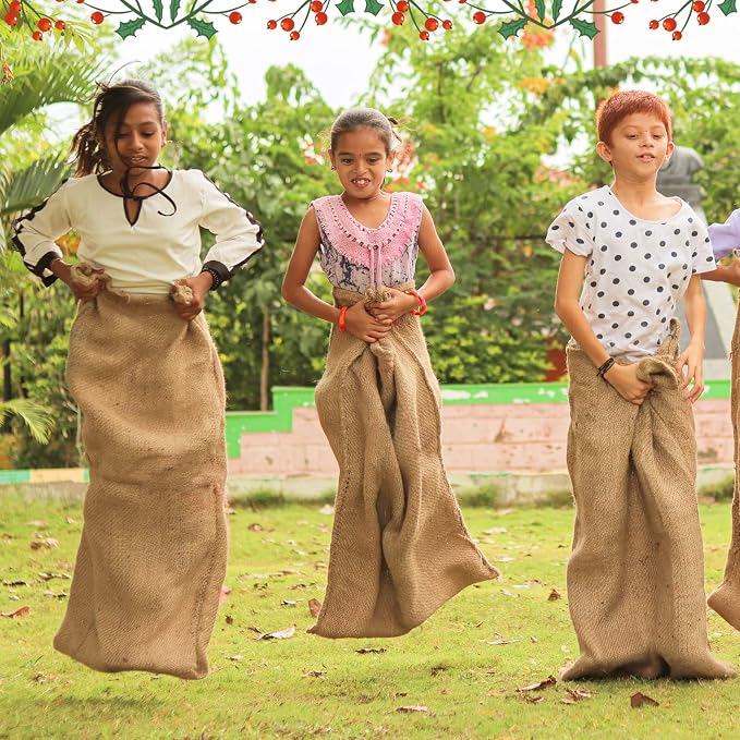 12 Pack Burlap Sack Race Bags 24 x 40 Inch Large Burlap Sack Potato Outdoor Lawn Games for Holiday Birthday, Family Reunion, Carnival, Easter, Halloween, Plant Frost Protection