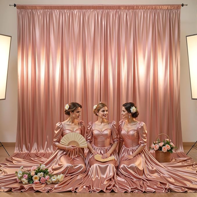 Rose Gold Glitter Backdrop Curtains - 10x12FT Satin Photo Backdrop, Wrinkle-Free Shimmer Back Drop Cloth Shiny Drapes for Photobooth Wedding Birthday Parties Photoshoot Background Decorations
