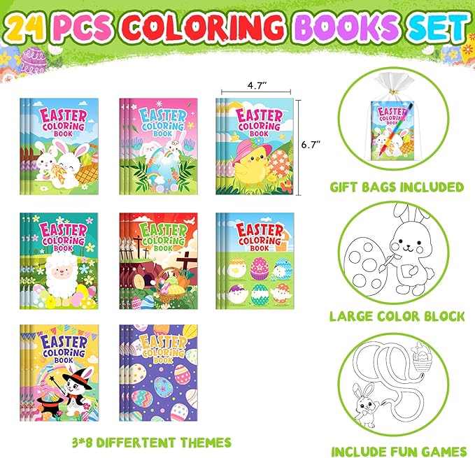 ZMLM 24 Pack Easter Coloring Books for Kids with Crayons,Party Favors for Kids 4-8, Goodie Bags Stuffers for Toddlers, Classroom Prizes Birthday Return Gifts (Easter)