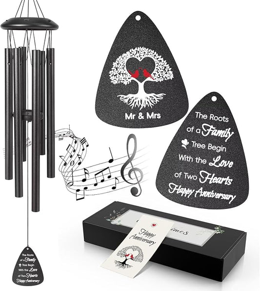 Happy Anniversary Wind Chimes Gifts for Men Women,Romantic Anniversary for Couples, Wife, Husband, Parents, Friends, Happy Anniversaries Decorations, 25'' Wind Chimes Black Gifts